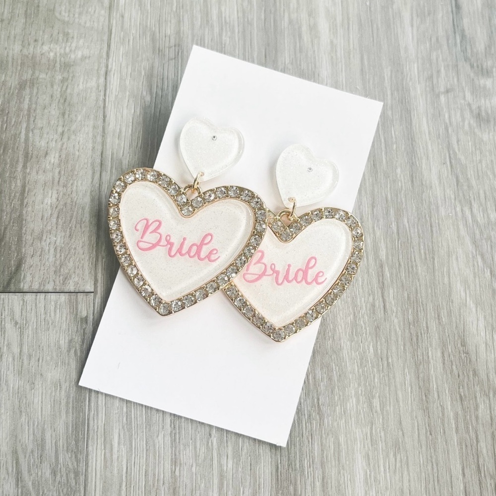 Red Dress Boutique Bridal Heart Drop Earrings Pink Rhinestone Wedding